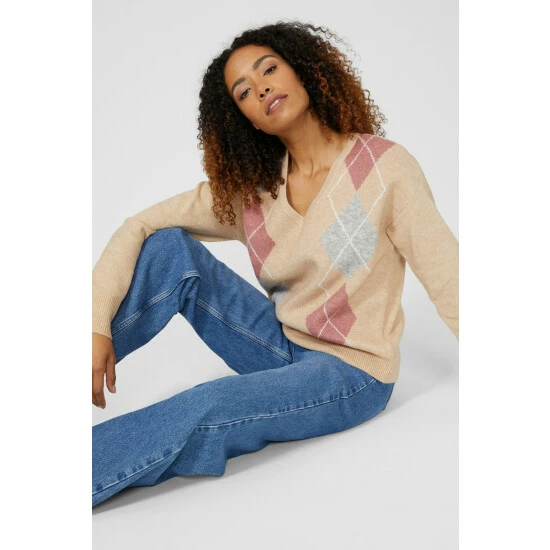 Maine Large Argyle V Neck Jumper For Female 7 Maine Large Argyle V Neck Jumper For Female - Image 5