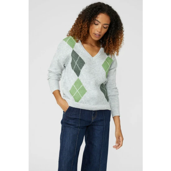 Maine Large Argyle V Neck Jumper For Female 9 Maine Large Argyle V Neck Jumper For Female - Image 7