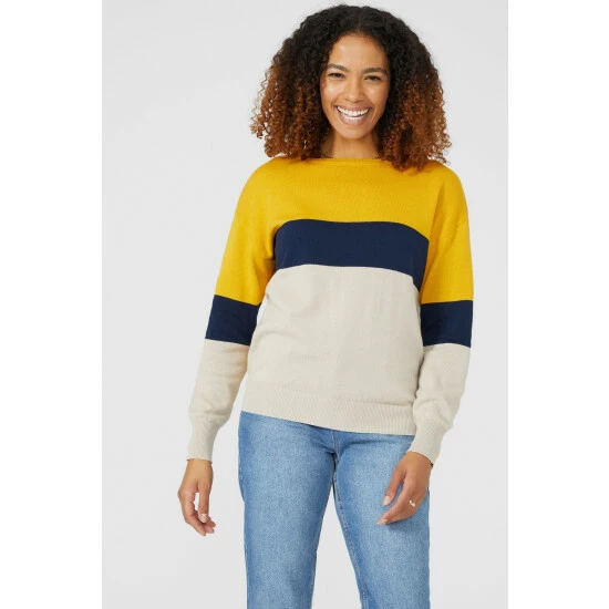 Maine Colour Block Stripe Cotton Crew Neck Jumper For Female 3 Maine Colour Block Stripe Cotton Crew Neck Jumper For Female