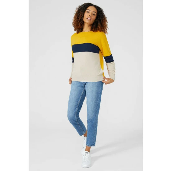 Maine Colour Block Stripe Cotton Crew Neck Jumper For Female 4 Maine Colour Block Stripe Cotton Crew Neck Jumper For Female - Image 2