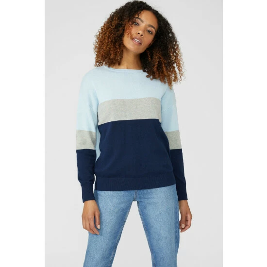 Maine Colour Block Stripe Cotton Crew Neck Jumper For Female 9 Maine Colour Block Stripe Cotton Crew Neck Jumper For Female - Image 7