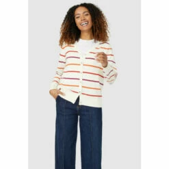 Maine Soft Stripe Button Through Cardigan For Female