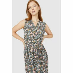 Maine Sleeveless Floral Print Belted Wrap Dress For Female -Maine New England Shop unnamed file 3090