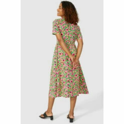 Maine Fuchia Flower Print V Neck Dress For Female -Maine New England Shop unnamed file 3182