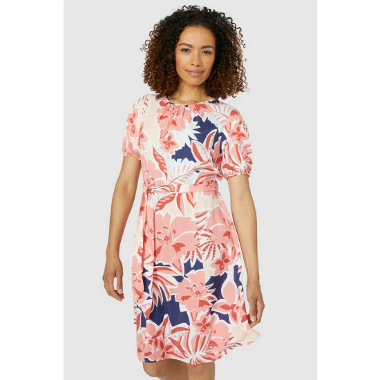 Maine Puff Sleeve Big Leaves Print Tea Dress For Female 8 Maine Puff Sleeve Big Leaves Print Tea Dress For Female - Image 6