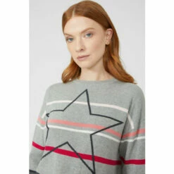 Maine Star Intarsia Stripe Cotton Crew Neck Jumper For Female -Maine New England Shop unnamed file 3237