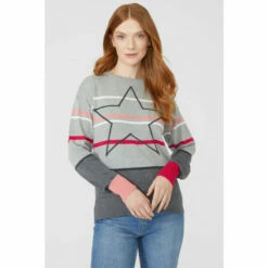 Maine Star Intarsia Stripe Cotton Crew Neck Jumper For Female -Maine New England Shop unnamed file 3240