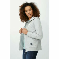 Maine Hooded Quilt Pocket Zip Through Sweat Top For Female