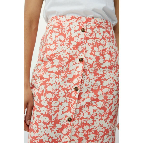 Maine Leafy Floral Print Button Through Midi Skirt For Female 5 Maine Leafy Floral Print Button Through Midi Skirt For Female - Image 3