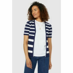 Maine Shortsleeve Edge To Edge Striped Cardigan For Female