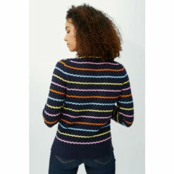 Maine Wave Stripe Pointelle Scallop Trim Cardigan For Female -Maine New England Shop unnamed file 3367