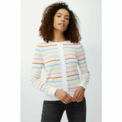 Maine Wave Stripe Pointelle Scallop Trim Cardigan For Female -Maine New England Shop unnamed file 3370