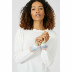 Maine Stripe Cuff Puff Sleeve Crew Neck Jumper For Female -Maine New England Shop unnamed file 3423