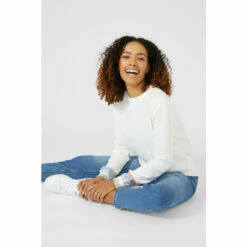 Maine Stripe Cuff Puff Sleeve Crew Neck Jumper For Female -Maine New England Shop unnamed file 3425