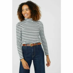 Maine Viscose Stripe Jersey Roll Neck Top For Female -Maine New England Shop unnamed file 3503