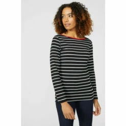 Maine Yarn Dye Stripe Viscose Slash Neck Top For Female