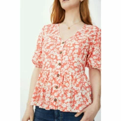 Maine Leafy Floral Print Frill Hem Top For Female -Maine New England Shop unnamed file 3552