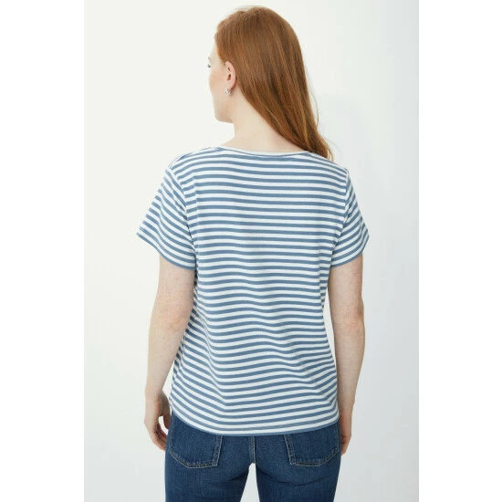 Maine Striped Curved Hem V Neck T-shirt For Female 6 Maine Striped Curved Hem V Neck T-shirt For Female - Image 4