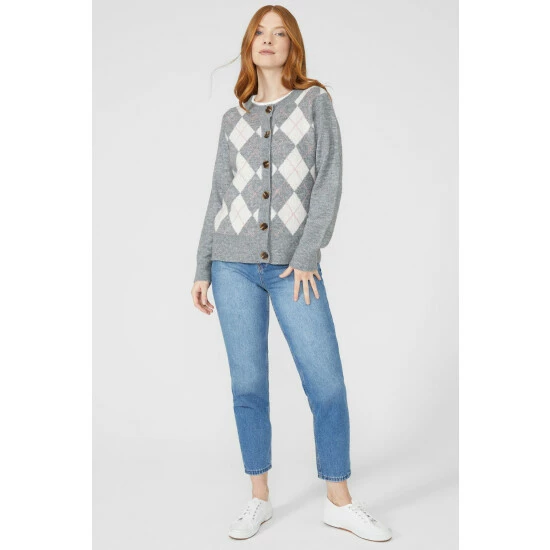 Maine Argyle Button Through Crew Neck Cardigan For Female 4 Maine Argyle Button Through Crew Neck Cardigan For Female - Image 2