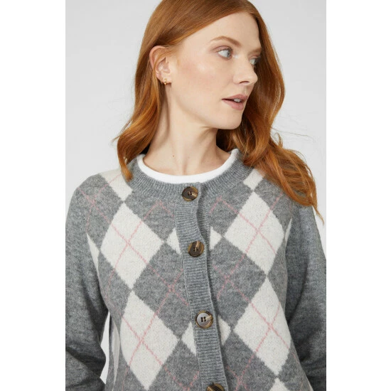 Maine Argyle Button Through Crew Neck Cardigan For Female 5 Maine Argyle Button Through Crew Neck Cardigan For Female - Image 3