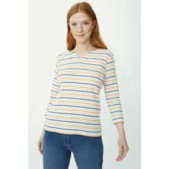 Maine Breton Stripe Notch Neck Top For Female
