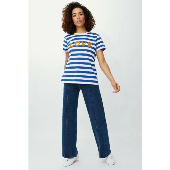 Maine Love Applique Logo Print Stripe T-shirt For Female 4 Maine Love Applique Logo Print Stripe T-shirt For Female - Image 2