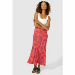 Maine Bias Cut Floral Print Skirt For Female