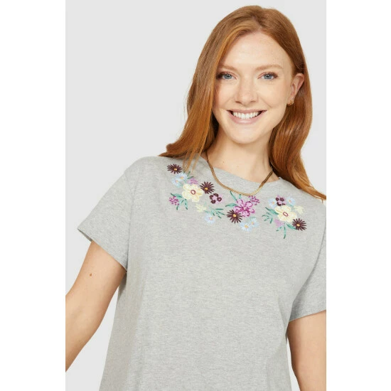 Maine Relaxed Floral Embroidered Yoke T-shirt For Female 8 Maine Relaxed Floral Embroidered Yoke T-shirt For Female - Image 6