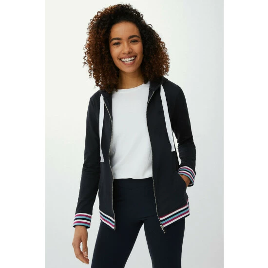 Maine Stripe Trim Hooded Zip Through Sweat Top For Female 3 Maine Stripe Trim Hooded Zip Through Sweat Top For Female