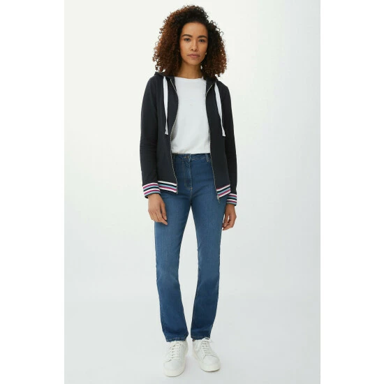 Maine Stripe Trim Hooded Zip Through Sweat Top For Female 7 Maine Stripe Trim Hooded Zip Through Sweat Top For Female - Image 5