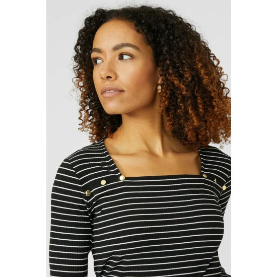 Maine Long Sleeve Square Neck Stripe Tee For Female 3 Maine Long Sleeve Square Neck Stripe Tee For Female