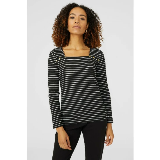 Maine Long Sleeve Square Neck Stripe Tee For Female 4 Maine Long Sleeve Square Neck Stripe Tee For Female - Image 2