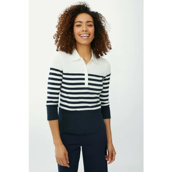 Maine Plain Yoke Stripe Collar Top For Female 3 Maine Plain Yoke Stripe Collar Top For Female