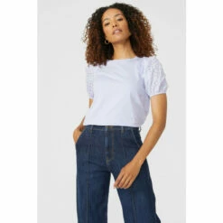 Maine Broderie Puff Sleeve T-shirt For Female