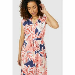 Maine Big Leaves Print Tie Waist Shirt Dress For Female -Maine New England Shop unnamed file 4005