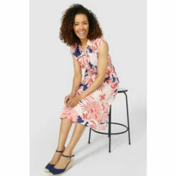 Maine Big Leaves Print Tie Waist Shirt Dress For Female -Maine New England Shop unnamed file 4007