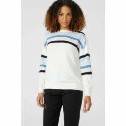 Maine Shoulder Placement Stripe Crew Neck Jumper For Female