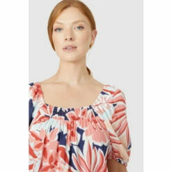 Maine Big Leaves Tie Hem Square Neck Smock Top For Female -Maine New England Shop unnamed file 4205