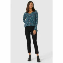 Maine Tie Sleeve Elderberry Print V Neck Top For Female