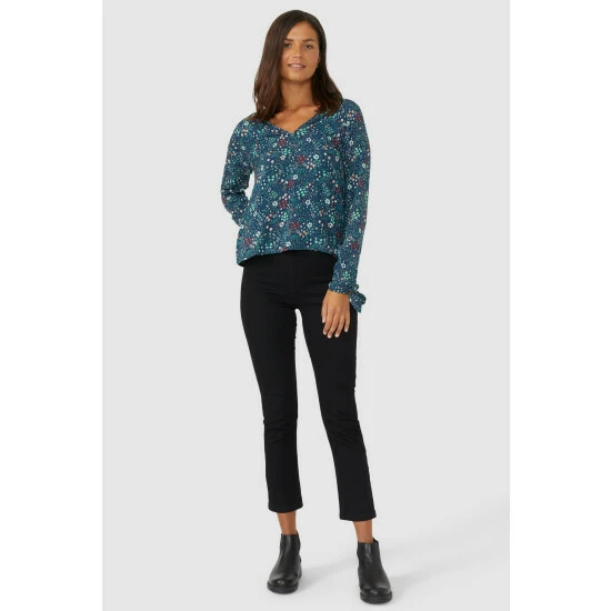 Maine Tie Sleeve Elderberry Print V Neck Top For Female 3 Maine Tie Sleeve Elderberry Print V Neck Top For Female