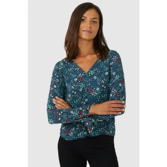 Maine Tie Sleeve Elderberry Print V Neck Top For Female 4 Maine Tie Sleeve Elderberry Print V Neck Top For Female - Image 2