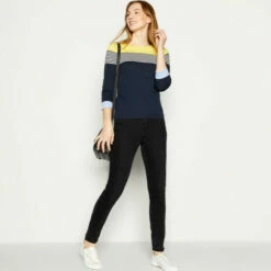 Maine Plain Yoke Stripe Crew Neck Top For Female -Maine New England Shop unnamed file 4323