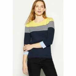 Maine Plain Yoke Stripe Crew Neck Top For Female -Maine New England Shop unnamed file 4324