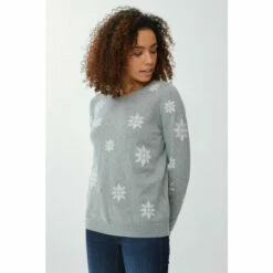 Maine Snowflake Cashmere Blend Jumper For Female