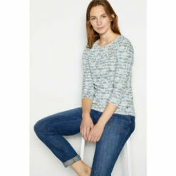 Maine Floral & Stripe Scoop Neck Top For Female