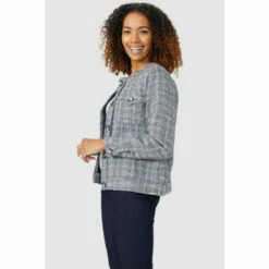 Maine Check Collarless Jacket For Female -Maine New England Shop unnamed file 436