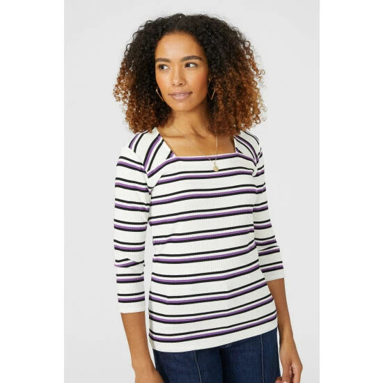 Maine Square Neck Rib Stripe Tee For Female 9 Maine Square Neck Rib Stripe Tee For Female - Image 7