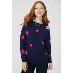 Maine All Over Star Intarsia Crew Neck Jumper For Female