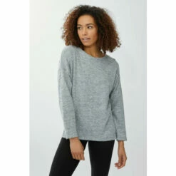 Maine Button Detail Scoop Neck Knit Jersey Top For Female