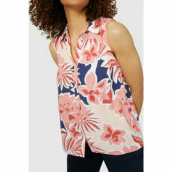 Maine Sleeveless Big Leaves Button Through Shirt For Female -Maine New England Shop unnamed file 4654